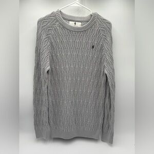 Father Sons Men’s Cable Knit Crewneck Sweater Gray Size L Logo Pullove